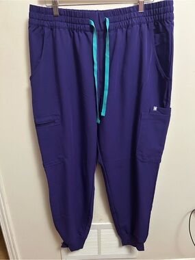 Figs Purple Jogger Scrub Pants with Teal Drawstring